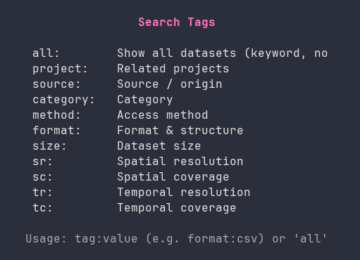 Tag System — Create, assign, and filter with custom tags — organize datasets by project, topic, or team across sources